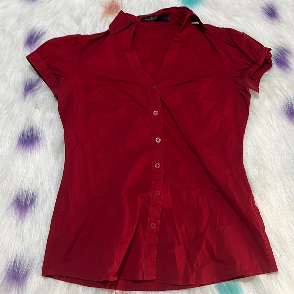 RED BUTTON DOWN BLOUSE